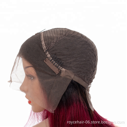 China Hair Manufacturer Straight Wig, Two Tune Color 1b 99j  Short Ombre Lace Front Wigs For Black Women